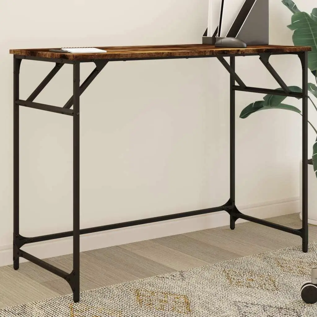 39.4'' Smoked Oak Desk with Engineered Wood & Powder-Coated Steel Frame - Modern Home Office Furniture