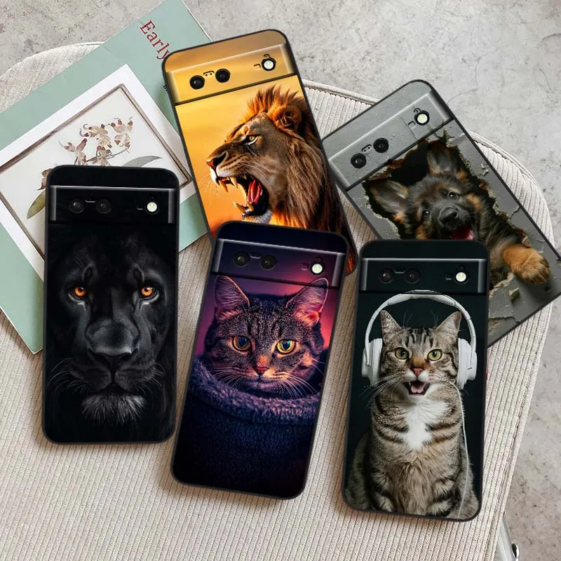 

Popular Art Cat Panda Lion Dog Phone Case For Google Pixel 9a 9 8A 8 7 7A 6 6A Pro XL 2024 5G Black Soft TPU Silicone Cover