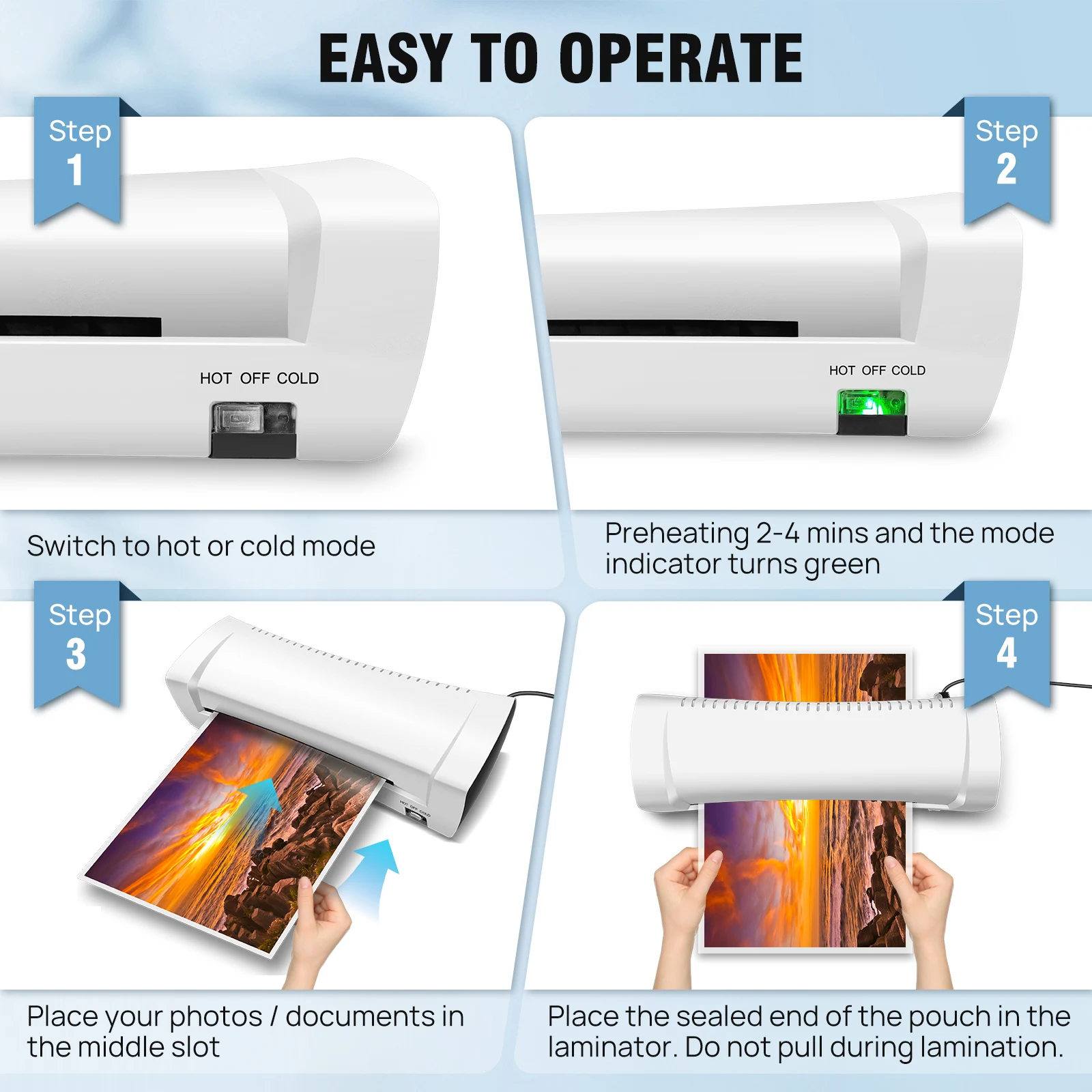 SL200 Desktop Laminator Machine Set A4 Size Hot and Cold Laminator 2 Roller System 9 inches Max Width for A4/A5/A6 Quick Heat-up