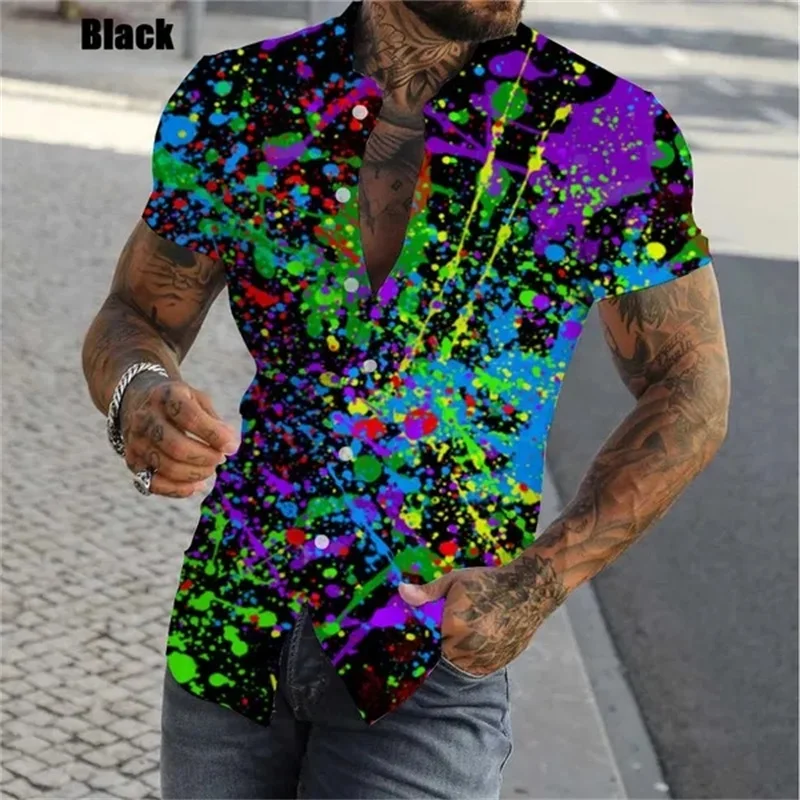 Camisas graffiti com estampa 3D masculina, manga curta de verão, ajuste fino de botão, camisa havaiana casual extragrande, moda