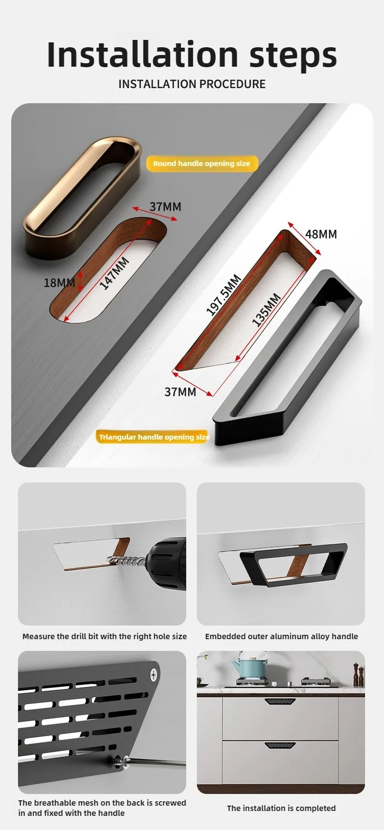 1 Stück Lüftungsgitter mit Aluminiumlegierungsgriff, Runde Schranklüftungsöffnungen, Rechteckiges Lüftungsgitter für Kleiderschrank und Schuhschrank – Detail 9