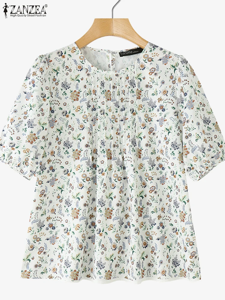 

ZANZEA Summer Casual Short Sleeve Holiday Printing Shirts Women Bohemain Floral Printed Blouse 2025 Femme Tops Tunic Work Blusas