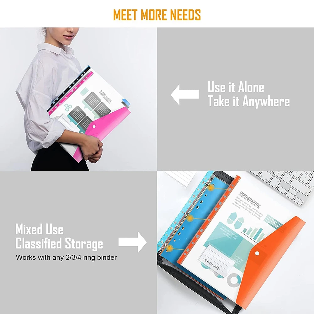 Папка пластиковая А4 для файлов, 12 пакетов, расширяющиеся пробивные карманы A4 для папок А4, с защелкой и карманом для этикеток