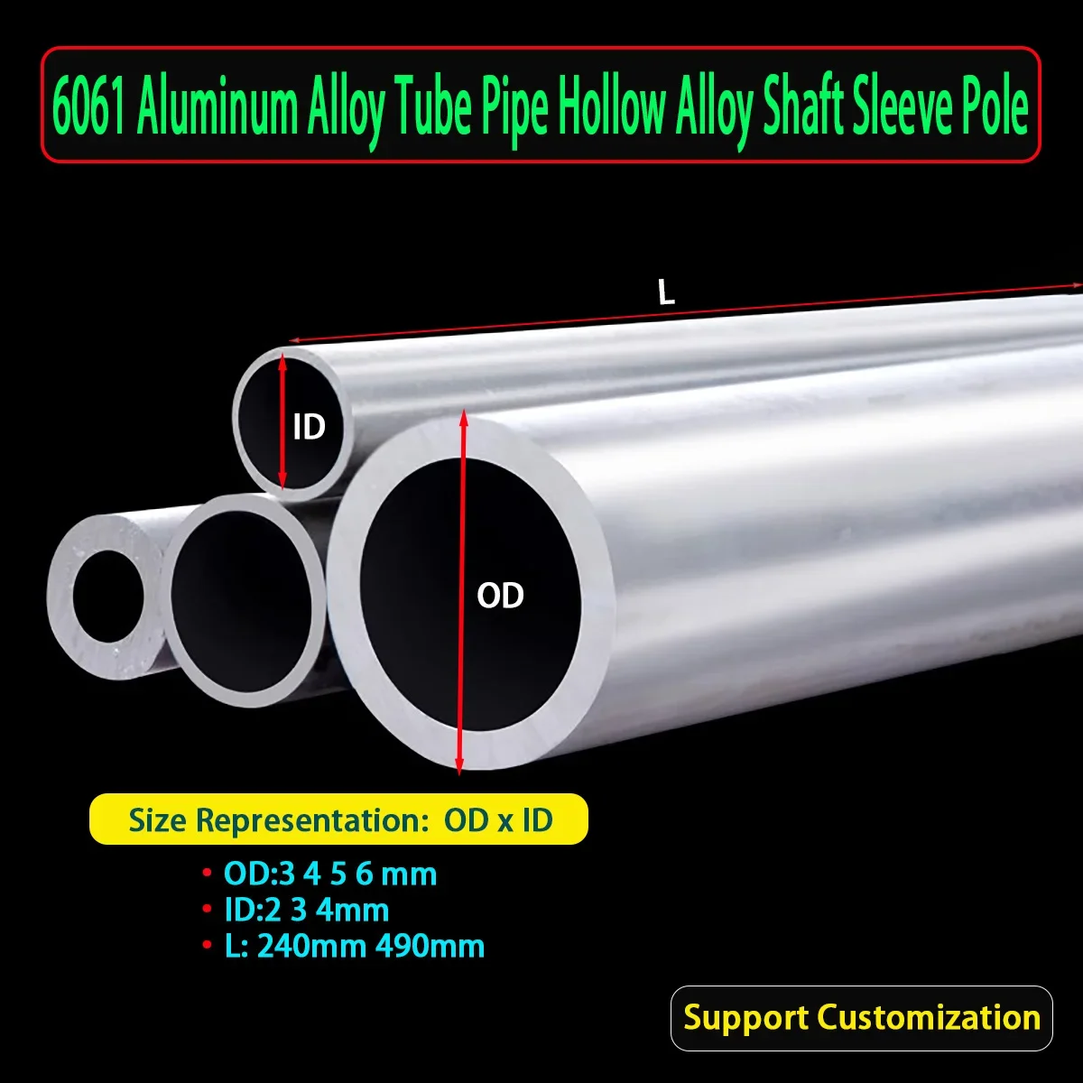 

6061 Aluminum Alloy Tube Small Diameter AL Capillary Pipe CNC Metal Many Size Customized L 240mm/ 490mm OD 3/4/5/6mm ID2/3/4mm