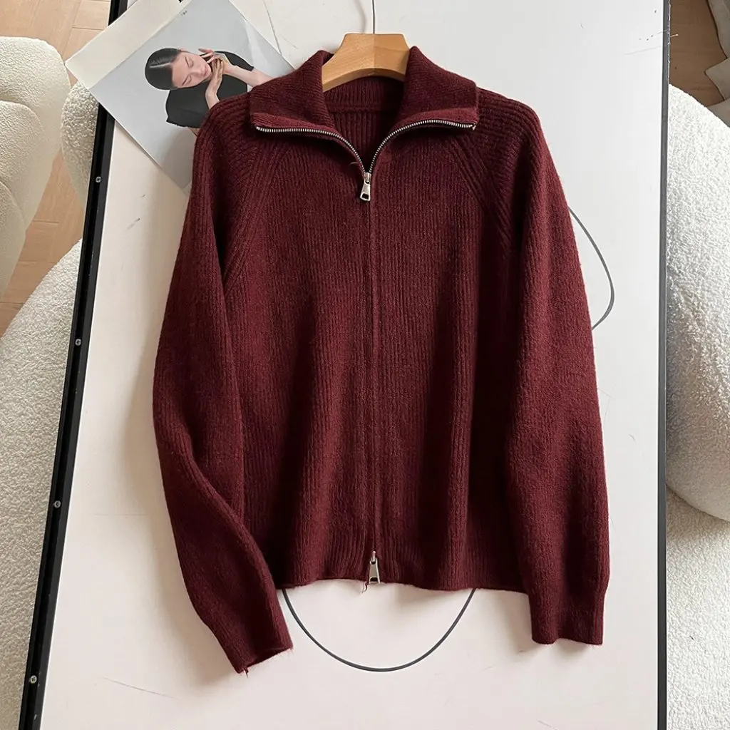 00SY-8119 frauen Koreanische Zipper Pullover Einfarbig Revers Casual Herbst Winter Pendler Mode Großhandel Neue Ankunft