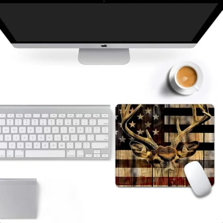 나무결 미국 국기 사냥 사슴 사각형 마우스 패드 텍스처 방수 미끄럼 방지 고무 베이스 컴퓨터 마우스 패드 노트북 마우스