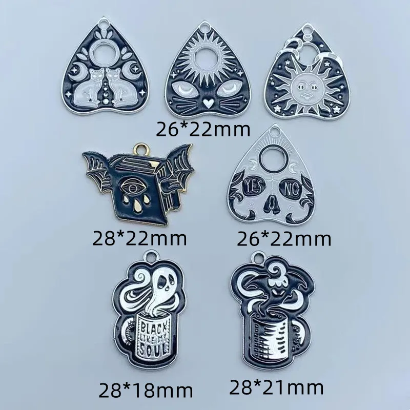 10pcs Witch Ouija Enamel Pendant charm Witch cat Sun Moon Skull  Pendant For Jewelry Making DIY Jewelry Findings Designer Chrams