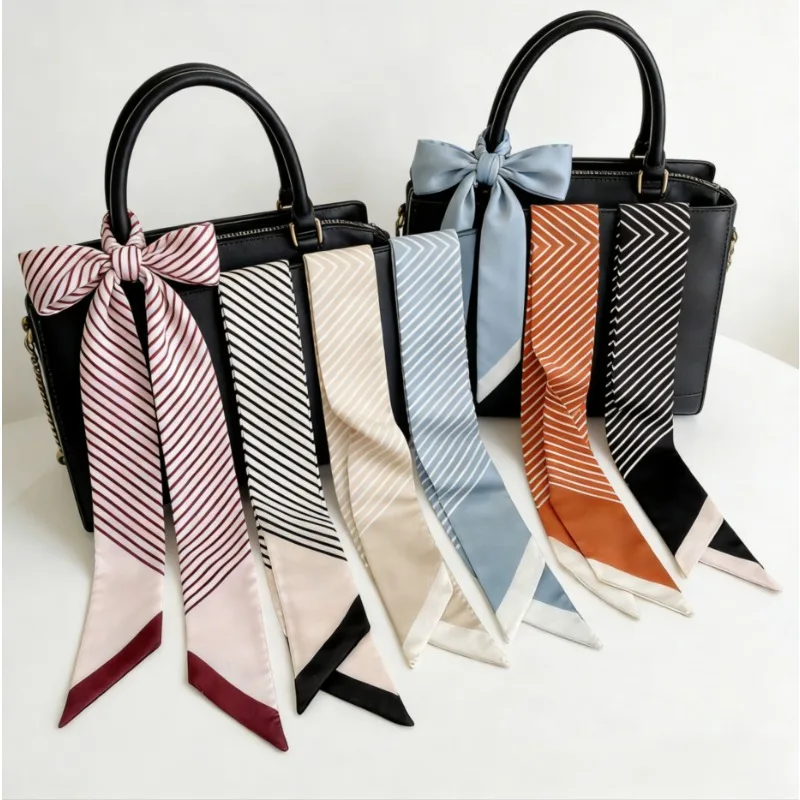 Striped Gift Set: Silk Scarf, Handbag Tie, Spring-Autumn Goddess Hairband, European-Style Women's Hair Bow