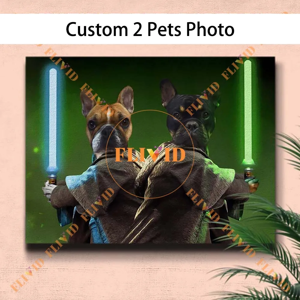 

Custom 2 Pets Dogs Cats Magical Portrait Vintage Poster Wall Pictures For Living Room Wall Art Canvas Painting Unframed