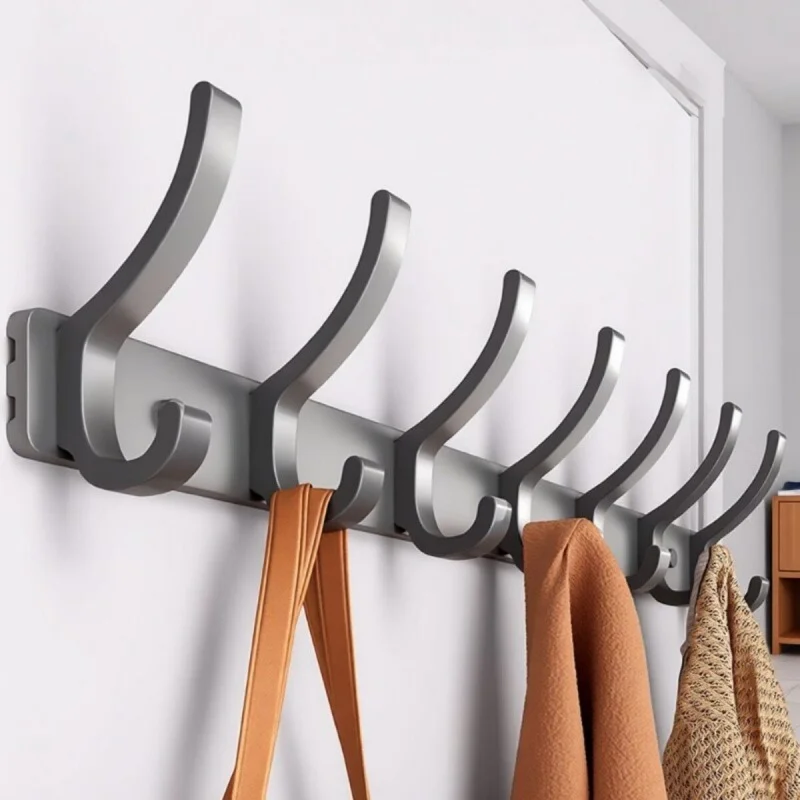 Gun Gray No Drill Self‑Adhesive Coat Hooks, Heavy Duty Wall & Behind‑Door Hooks for Entryway
