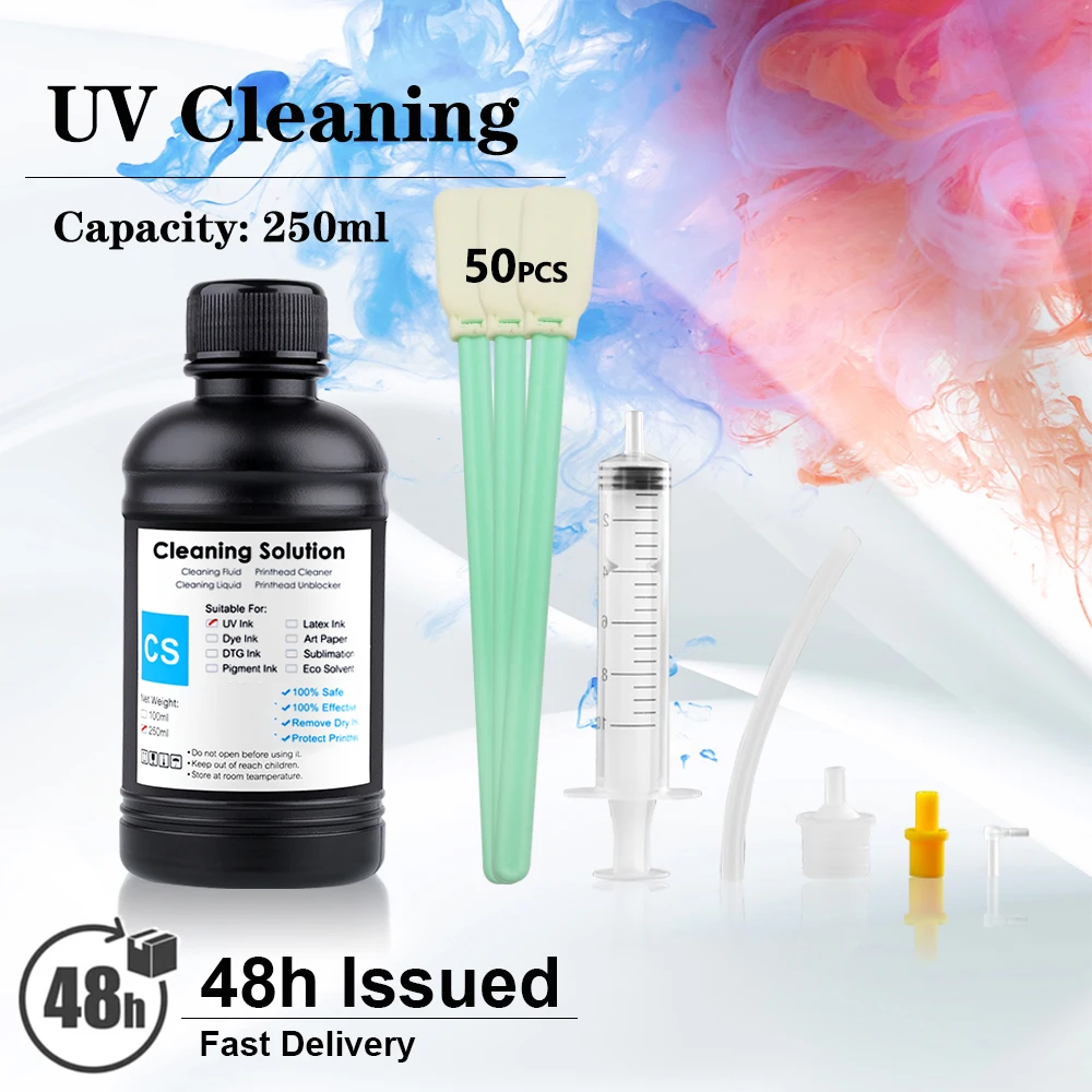 250ML UV Ink Cleaning Liquid Tool For Epson Roland for Mimaki for Mutoh Ricoh Printer Printhead Tube Cleaner Solution With Swab