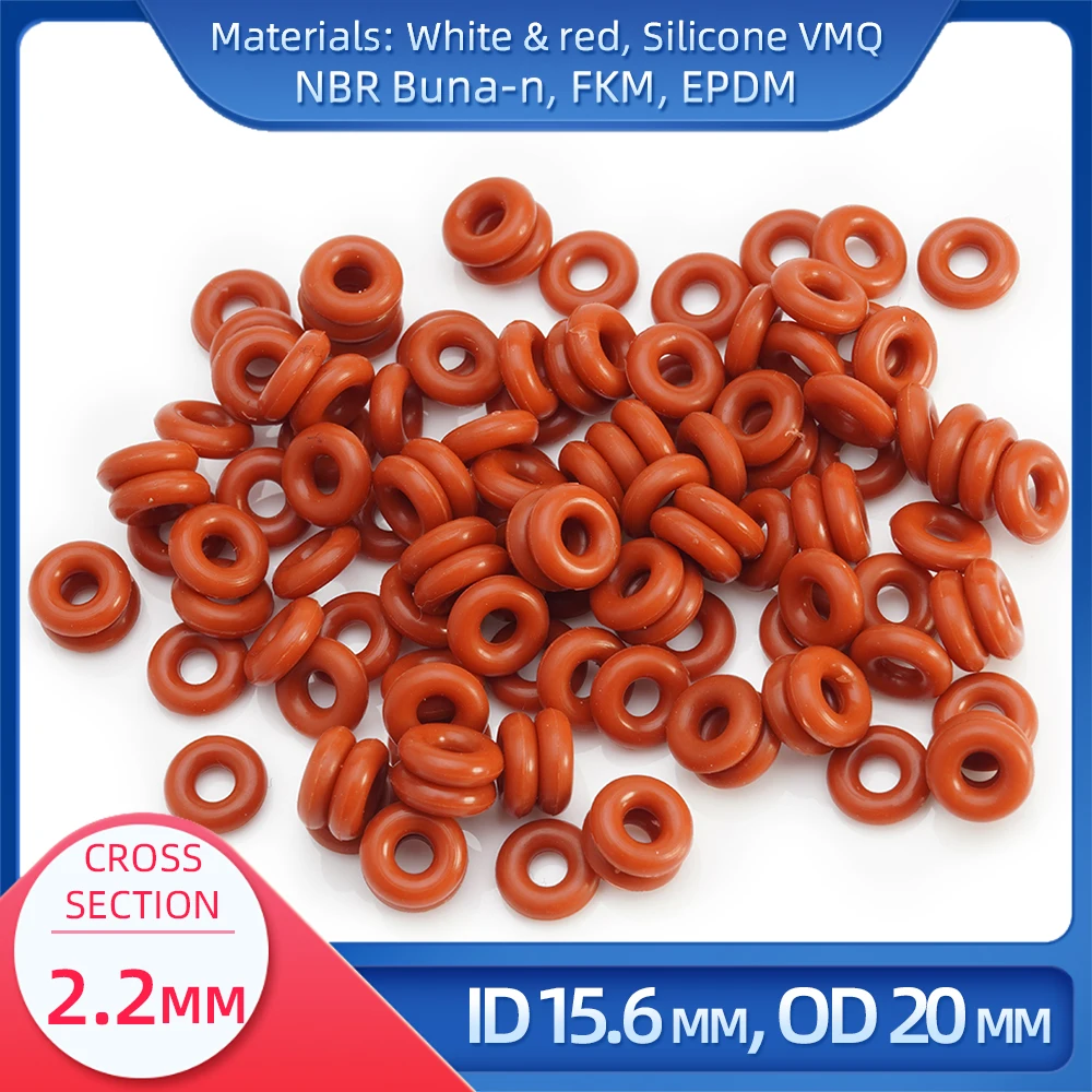 

O Ring CS 2.2 mm ID 15.6 mm OD 20 mm Material With Silicone VMQ NBR FKM EPDM ORing Seal Gaske