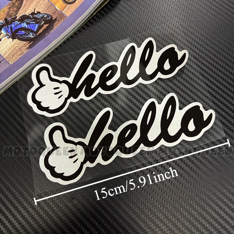 1 Pair Hello Hand Drawn Vinyl Stickers Waterproof Reflective For Car Window Helmet Motorcycle Decor