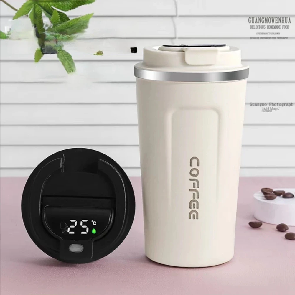 New 510Ml Smart Thermo Bottle for Coffee LED Temperature Display Thermal Mug Insulated Tumbler Coffee Cup Black