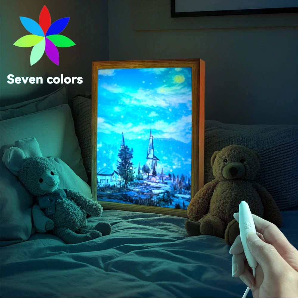 

7Color LED Art Frame Van Gogh Starry Night Wall Painting Decor Adjustable Night Light for Bedroom Home Unique Gift for Art Lover