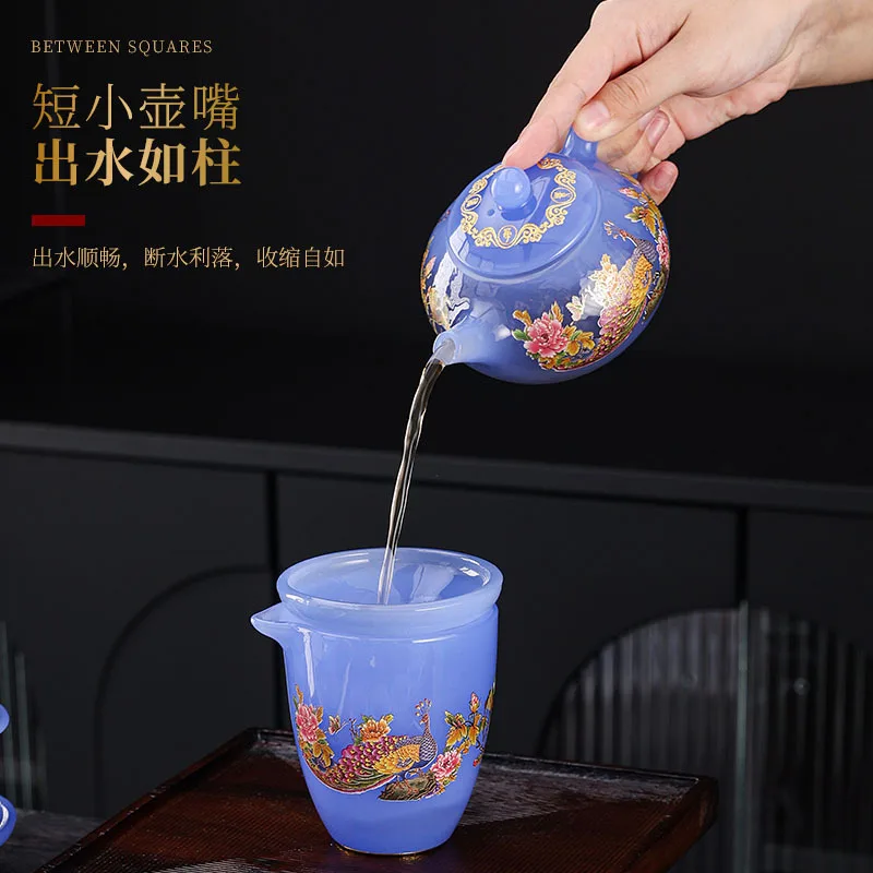 High-end glazed tea set, household tea making cover bowl teapot, complete set of Kung Fu tea set, light luxury gift box set