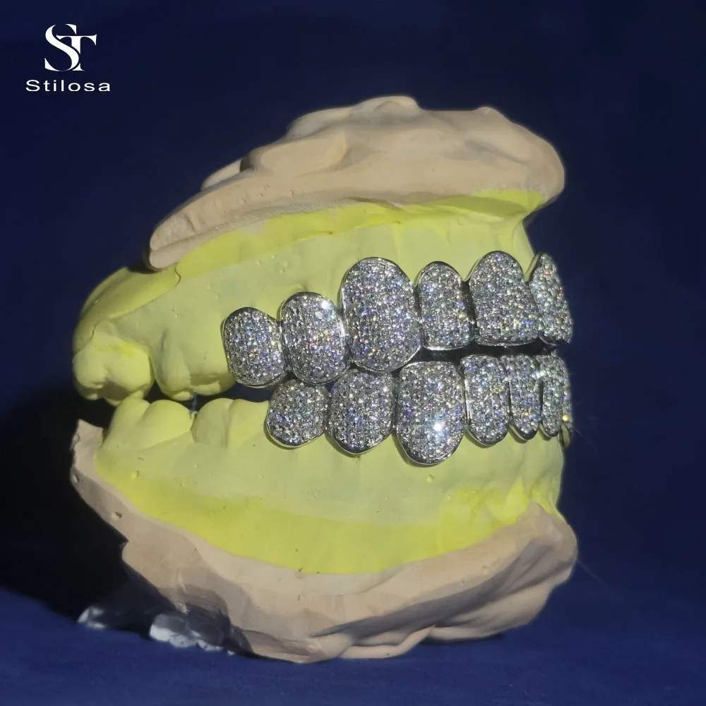 European And American Cross-border Hot-selling Grill GRILLZ Hip-hop Braces Honeycomb Inlaid Moissanite Factory Direct Sales