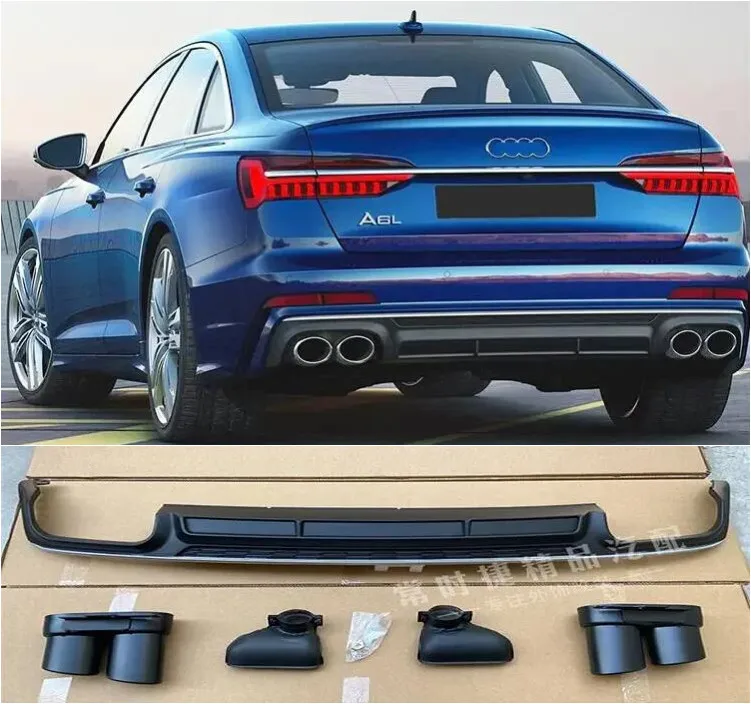 

ABS Rear Bumper Lip Spoiler Trunk Diffuser Cover Exhaust Tips Body Kit For Audi A6 S6 SLINE C8 2019 2020 2021 2022