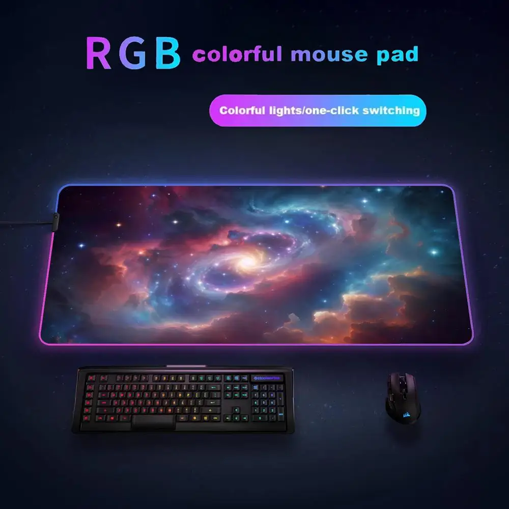 

Nebula Purple Blue RGB Gaming Mouse Pad Desk Mat HD Gamer Accessories Large LED Light Mousepad PC Computer Carpet with Backlit