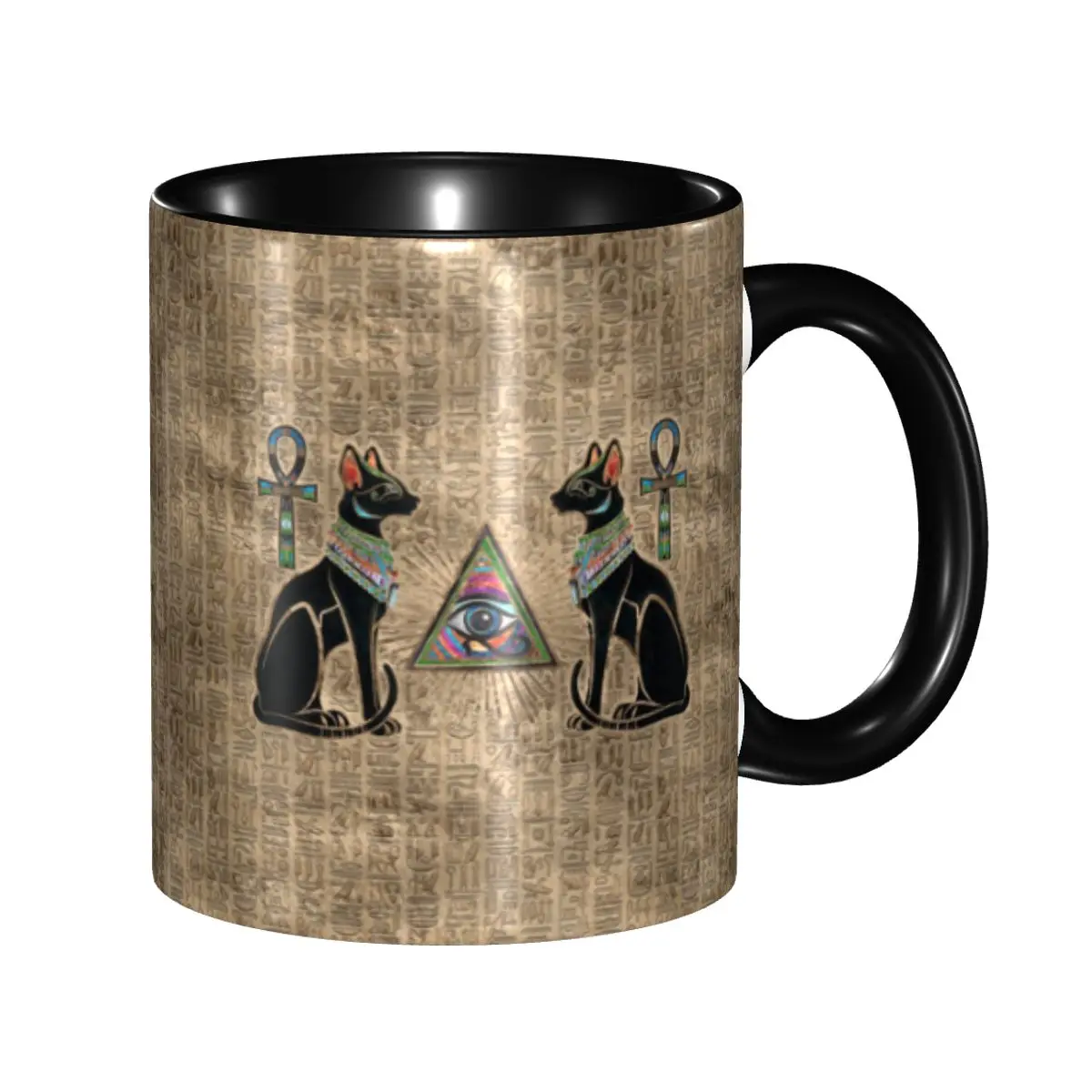 

Hieroglyphics Egyptian Cats And Eye Of Horus Coffee Mug DIY Personalized Ceramic Tea Milk Mug Cup