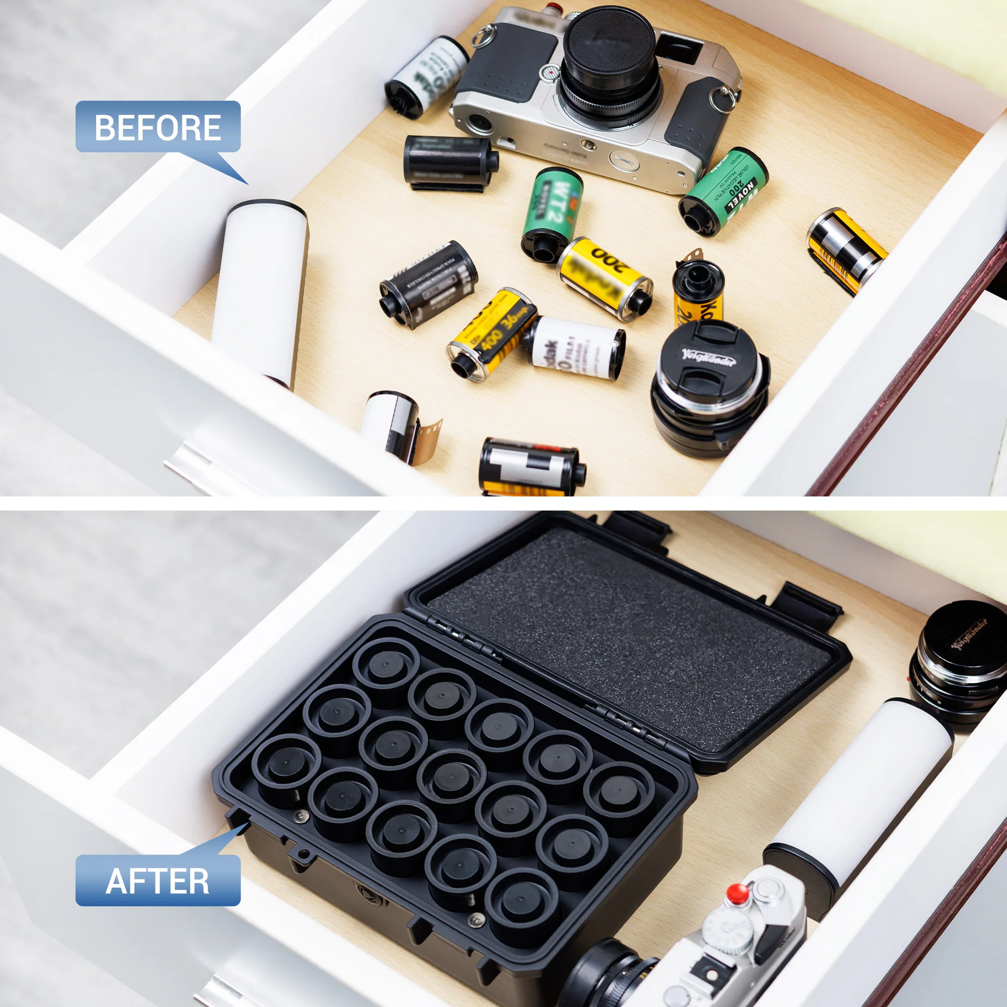 JJC 35mm Negative Case 15 Rolls 35mm Film Case for 135mm 120 mm Film Water-Resistant and Anti-Shock Film Roll Organizer