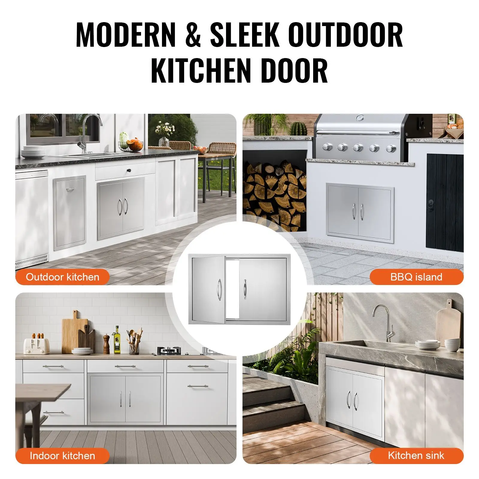 BBQ Access Door, 30W x 21H Inch Double Outdoor Kitchen, Stainless Steel Flush Mount, Wall Vertical with Handles, for Island