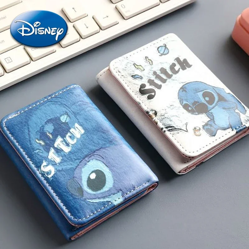 

Кожаные кошельки Disney Stitch, мультяшная аниме-фигурка, студенческий кошелек для монет, многофункциональный складной держатель для карт, сумка для денег из искусственной кожи, подарок на день рождения