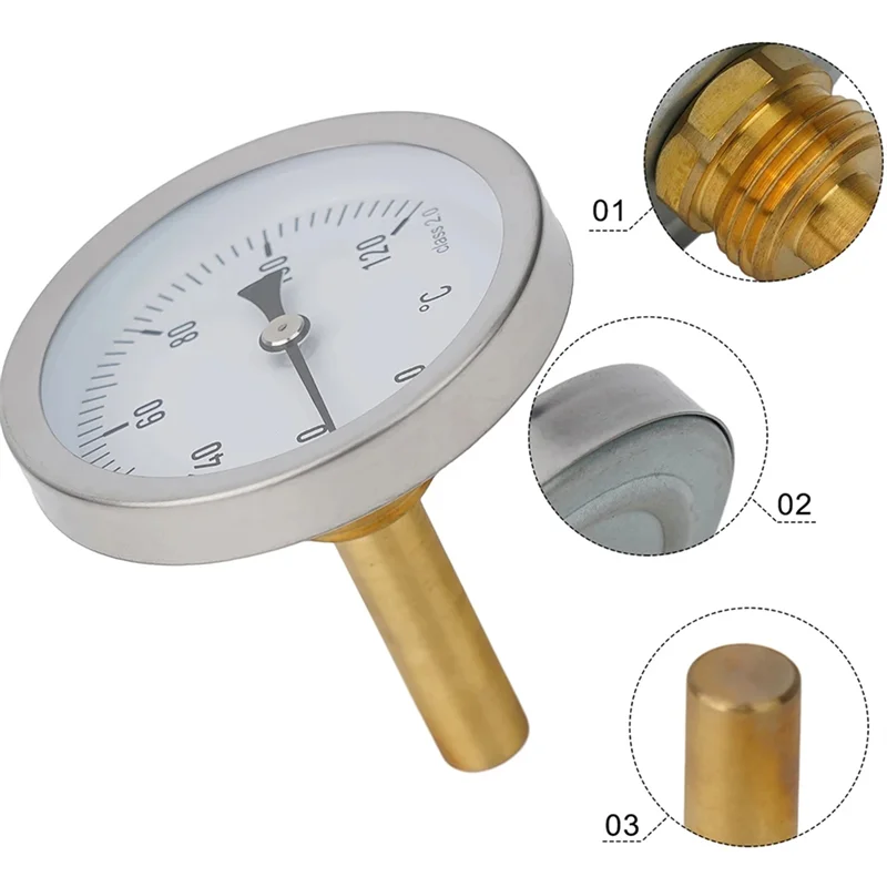 M12K-Water Temperature Gauge 1/2Inch Screw-In Buffer Boiler Heating 120° C 2Pcs With Copper Sheath