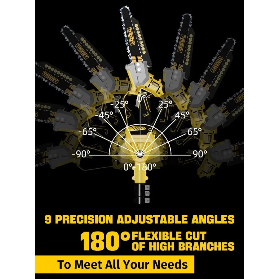 Sega a palo a batteria Sega a catena 2IN1 da 8 pollici per potatura di rami di albero e taglio del legno con asta telescopica da 9 piedi, angolo regolabile 180