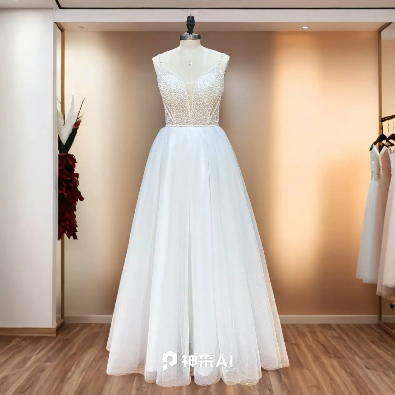 

Hire Lnyer Thin Shoulder Straps Sweetheart Neck Zipper Up Back Beading Pearls Sequins Shiny Beach Wedding Dresses Real Photos