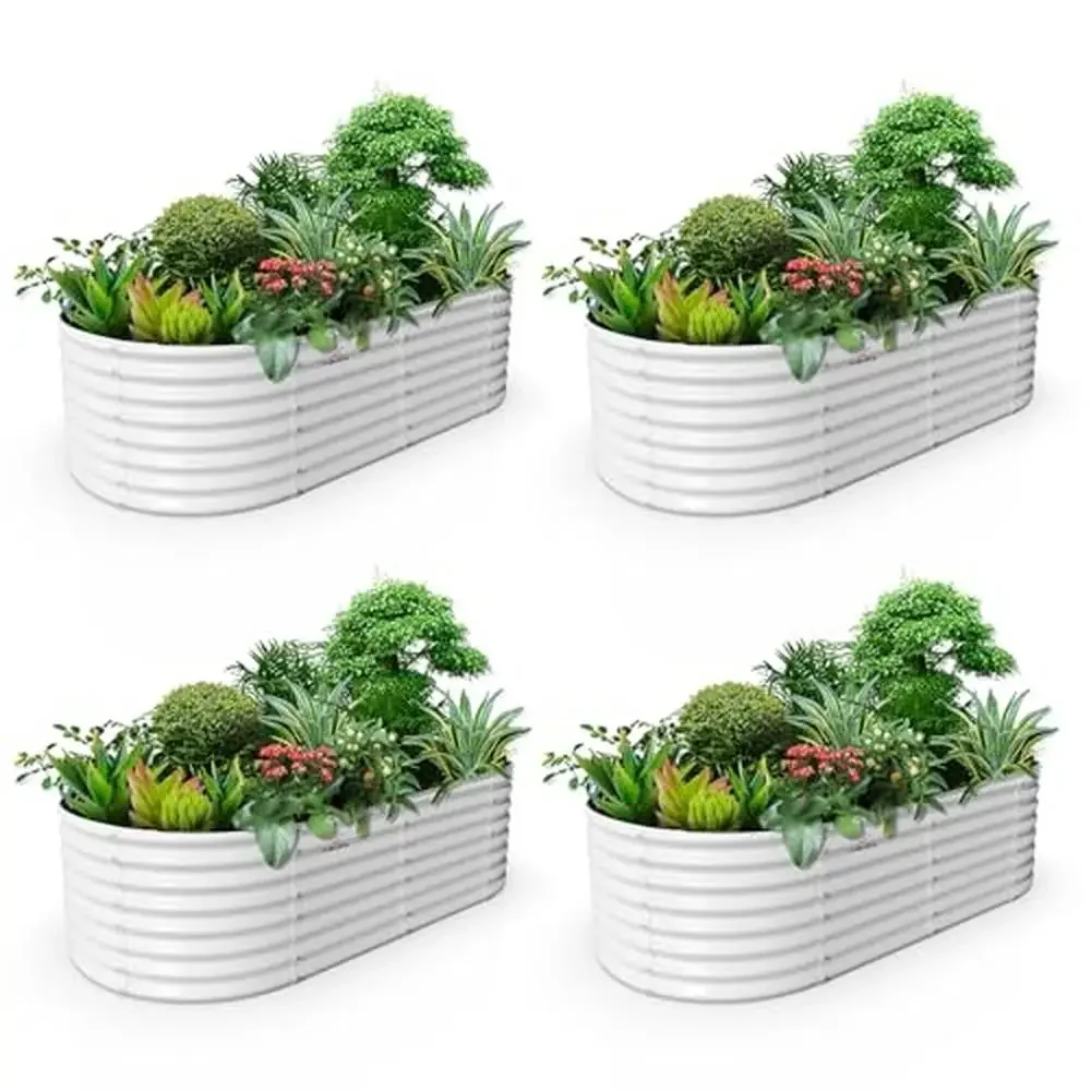 4-Set Oval Metal Galvanized Raised Garden Bed Kit Outdoor Plants Deep Root Planter with Open Bottom Design Durable Construction