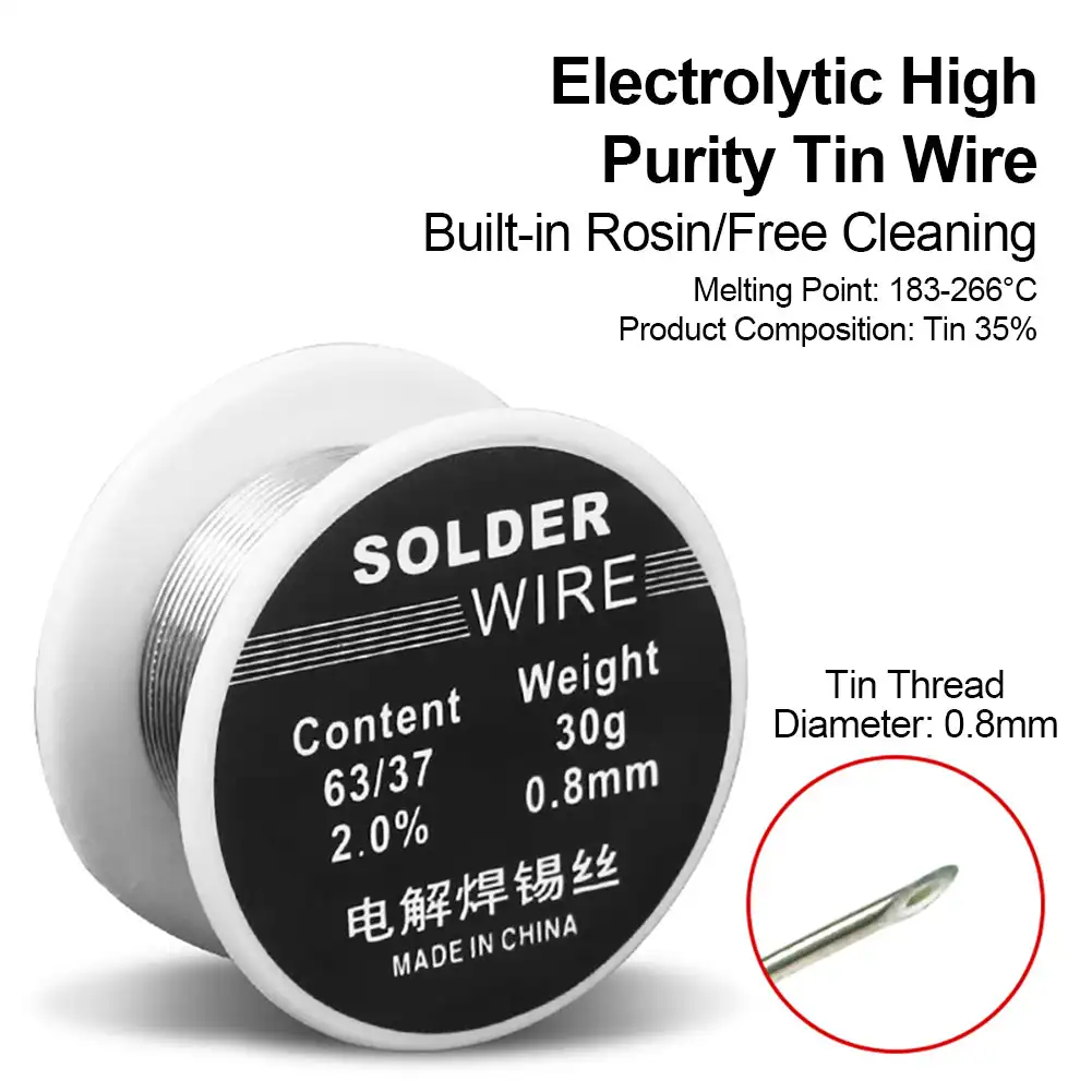 Carrete de alambre de hierro, herramienta de soldadura con núcleo de colofonia, bajo punto de fusión, flujo No limpio, 2.0% Estaño, 0,8mm/30g