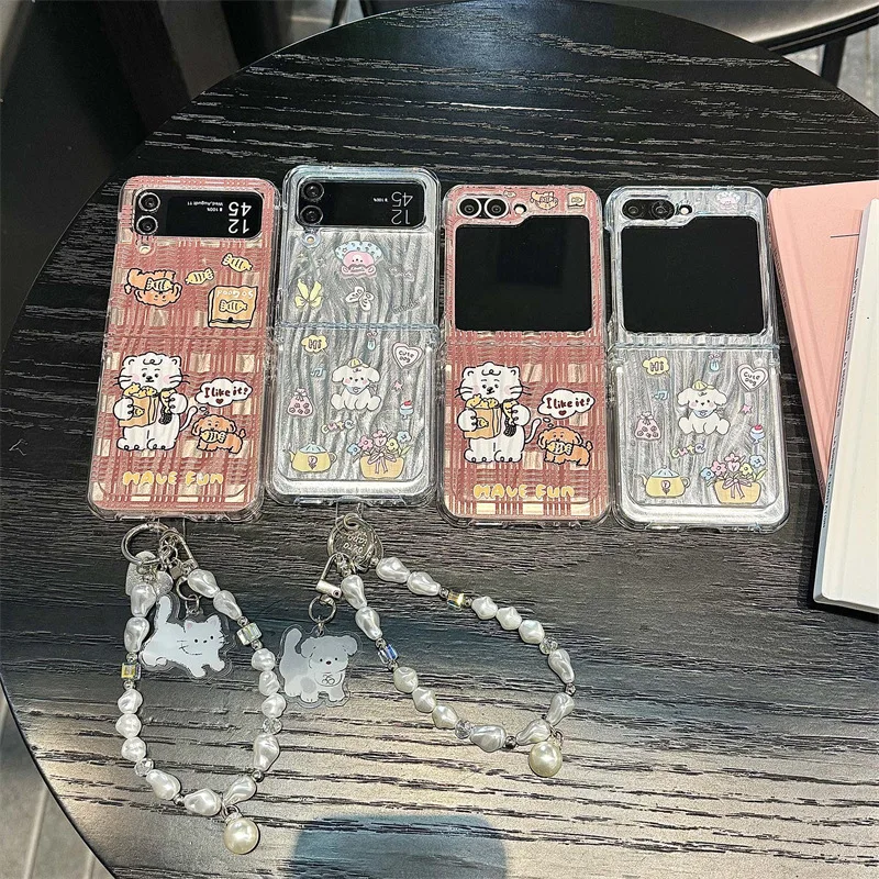 

Water Ripple Cat Stand Phone Case for Samsung Galaxy Z Flip6 4 3 Hard Cover for ZFlip3 Zflip4 Zflip5 Solid Shell Bracket