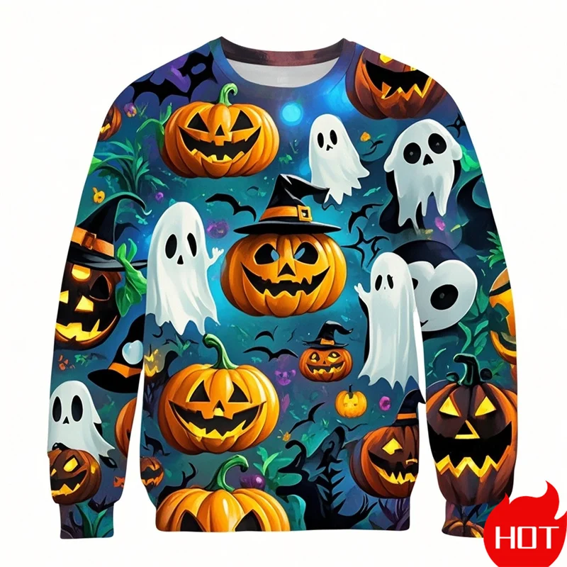 

Hararjuku 3D Printing Horror Happy Halloween Sweatshirts Pumpkins Graphic Round Neck Hoodie Kid Funny Streetwear Clothing Tops