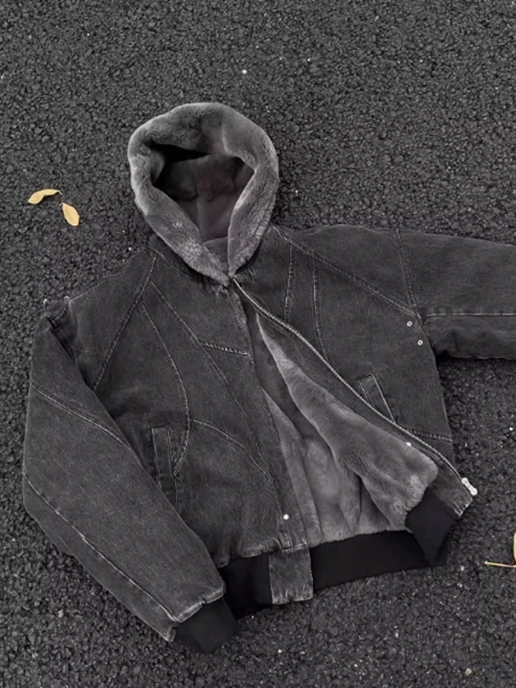 Męska kurtka z kapturem, ocieplana, bawełniana, zimowa, ciepła, robocza, młodzieżowa, modna, codzienna, długa, zapinana na zamek...