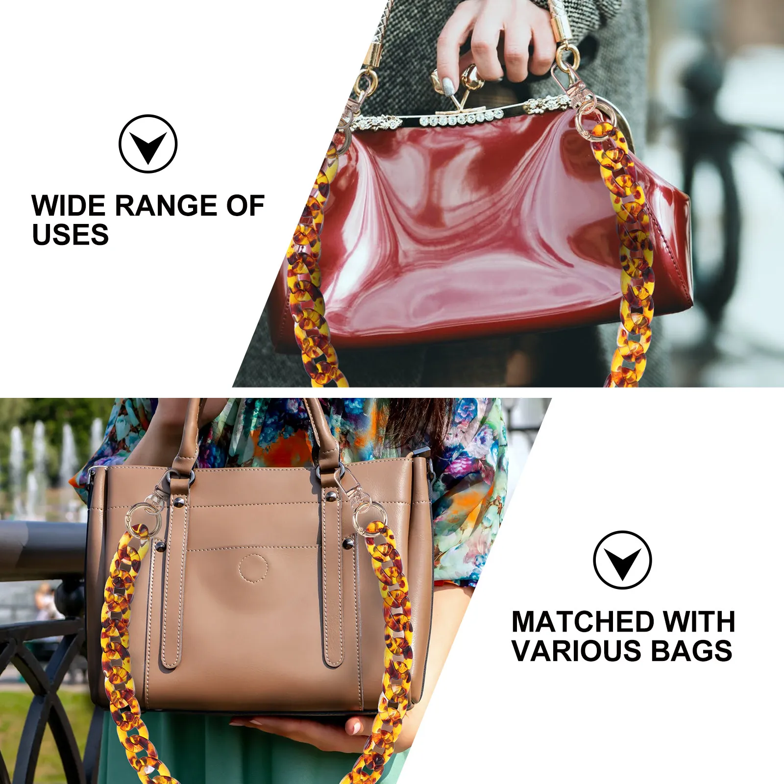 1Pcs Leopard Resin Chain Colorfast Acrylic Bag Chain Replacement Shoulder Strap Retro Bag Decoration Creative Accessory