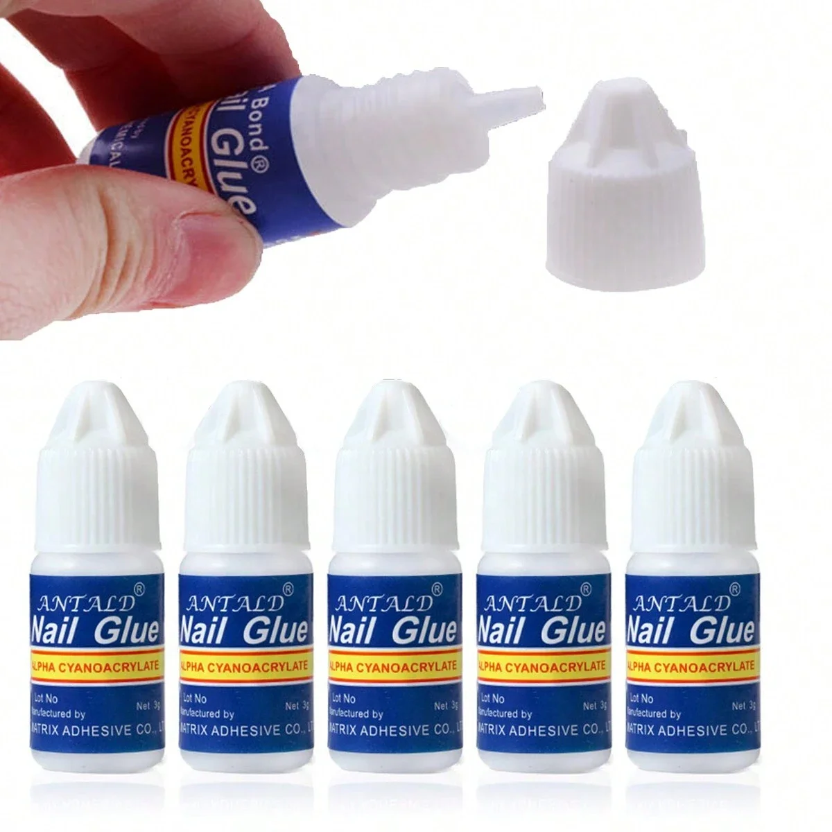 5pcs*3g Strong Adhesive Nail Glue -Fast Drying Nail Bond Glue for Acrylic False Nail Tips Gem Rhinestone Jewelry Sticky Glue Gel