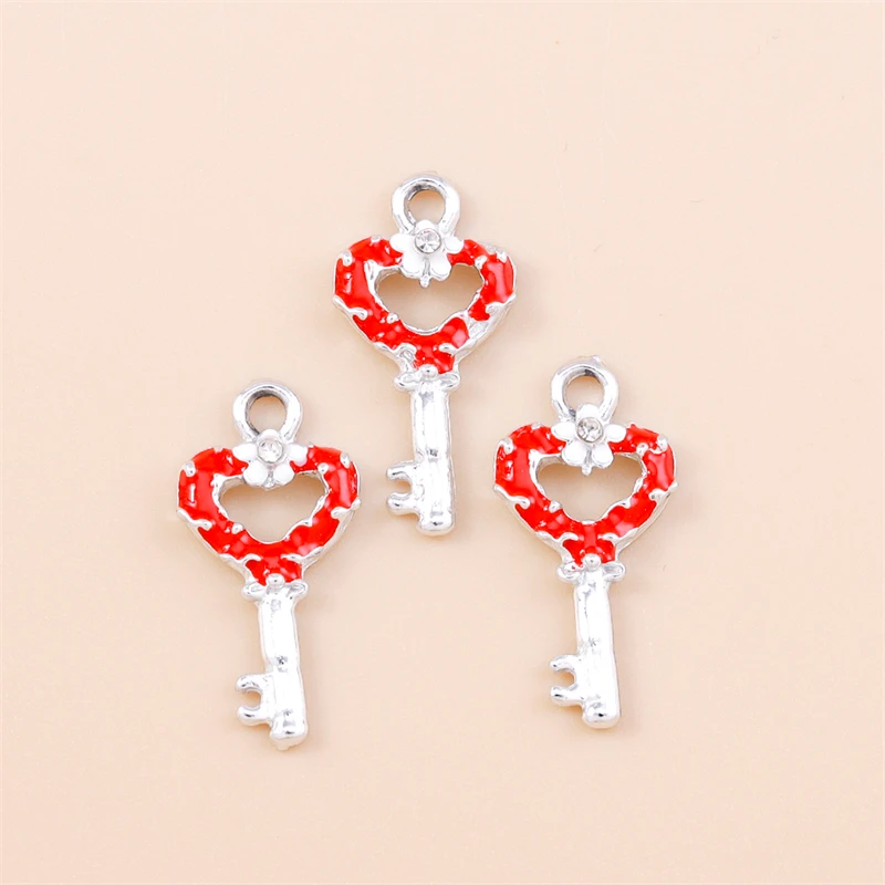 20 Stück 11 x 23 mm niedliche Emaille-Herz-Schlüsselanhänger für die Schmuckherstellung, Ohrringe, Halsketten, Schlüsselanhänger, DIY-Bastelzubehör – Detail 4