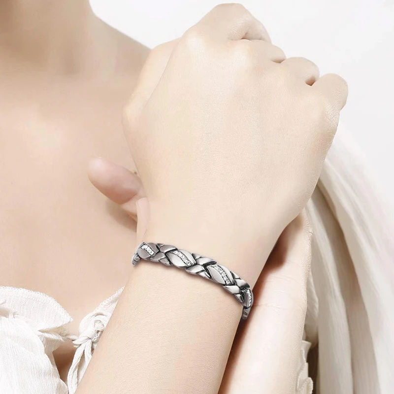 Magnetic Therapy Arthritis Pain Relief Bracelets for Women men Magnetic Steel Titanium Health Silver Color Bracelet with Crystal