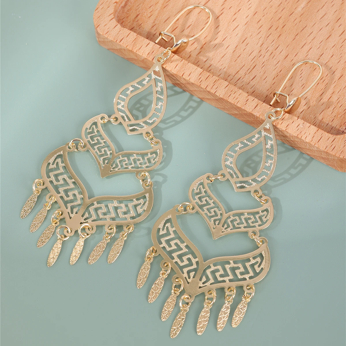 Arab Dangle Earrings with Hollow Tassels Algerian Wedding Jewelry Women Earring