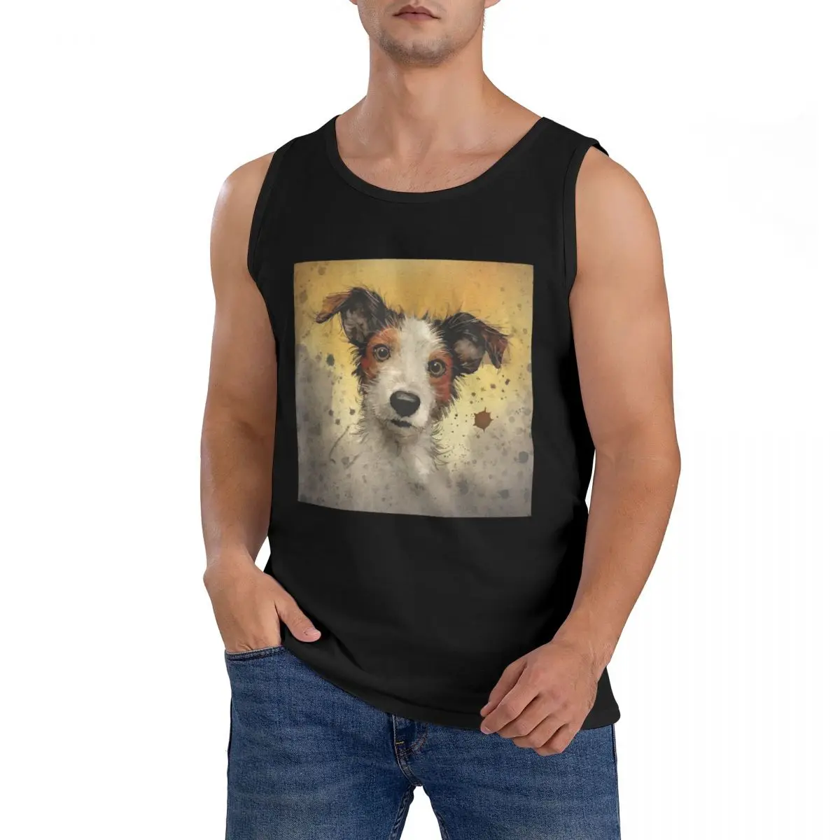 100% Cotton Dog Jack Russell Terrier Sleeveless T-Shirt Men Workout Sports Clothing Tops Men's Crew Neck Vest