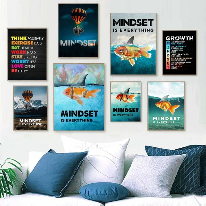 Mindset Is Everything Shark Fish Pictures Wall Art Canvas Painting Motivational Nordic Poster For Living Printed Home Decor