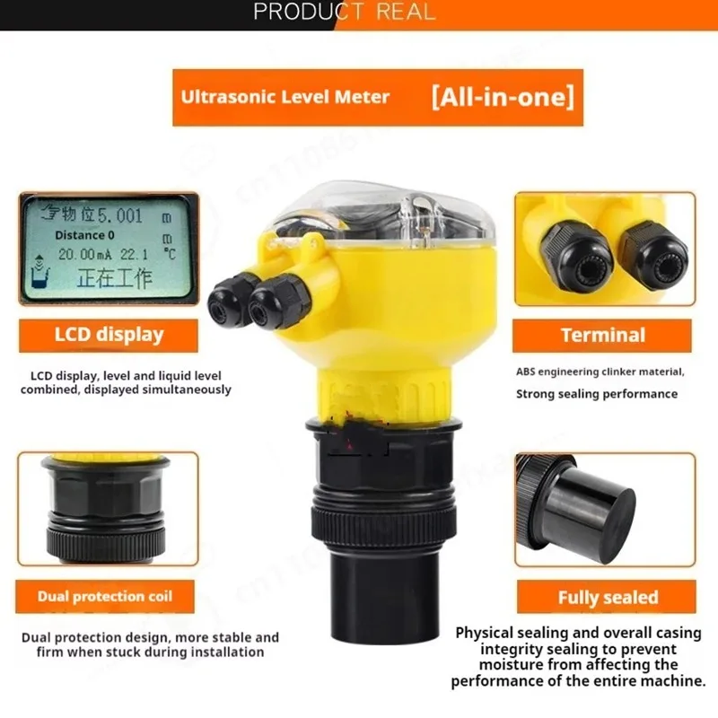 IP68 Waterproof Ultrasonic Level Sensor 4-20mA RS485 Liquid Level Transmitter Smart Water Level Controller Non-contact Digital