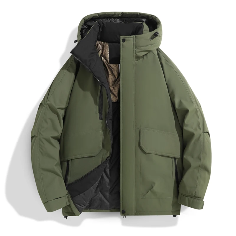 سترة شتوية جديدة مع سترة قطنية بغطاء للرأس من قطعة واحدة سميكة مقاومة للرياح ومقاومة للماء وقابلة للتنفس معطف دافئ مريح من القطيفة