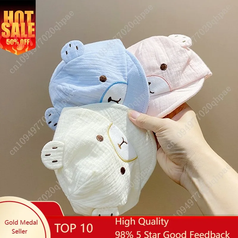 

0-6Months Baby Duck Tongue Hat Summer Thin Cotton Sunshade Peaked Cap Cute Cartoon Bear Newborn Fetal Hats Boy Girl Sun Visors