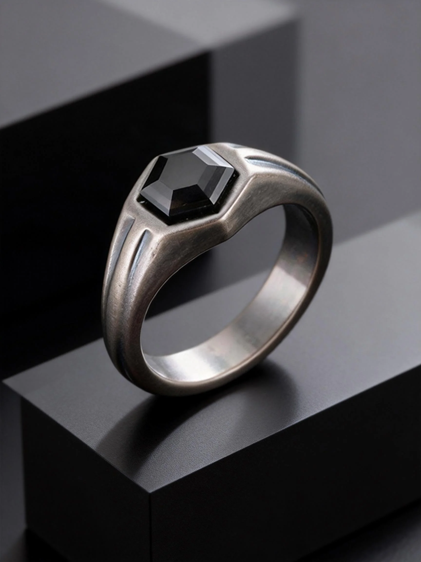 Punk Vintage Graue Edelstahlringe für Männer Sechseckiger Schwarzer Zirkon Ring Hip-Hop Mode Wasserdichter Fingerschmuck Party-Geschenke