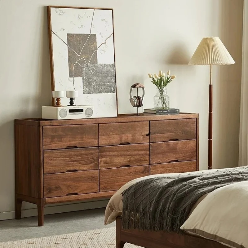 

B black walnut nine-chest cabinet Nordic simple solid wood locker Living room storage cabinet