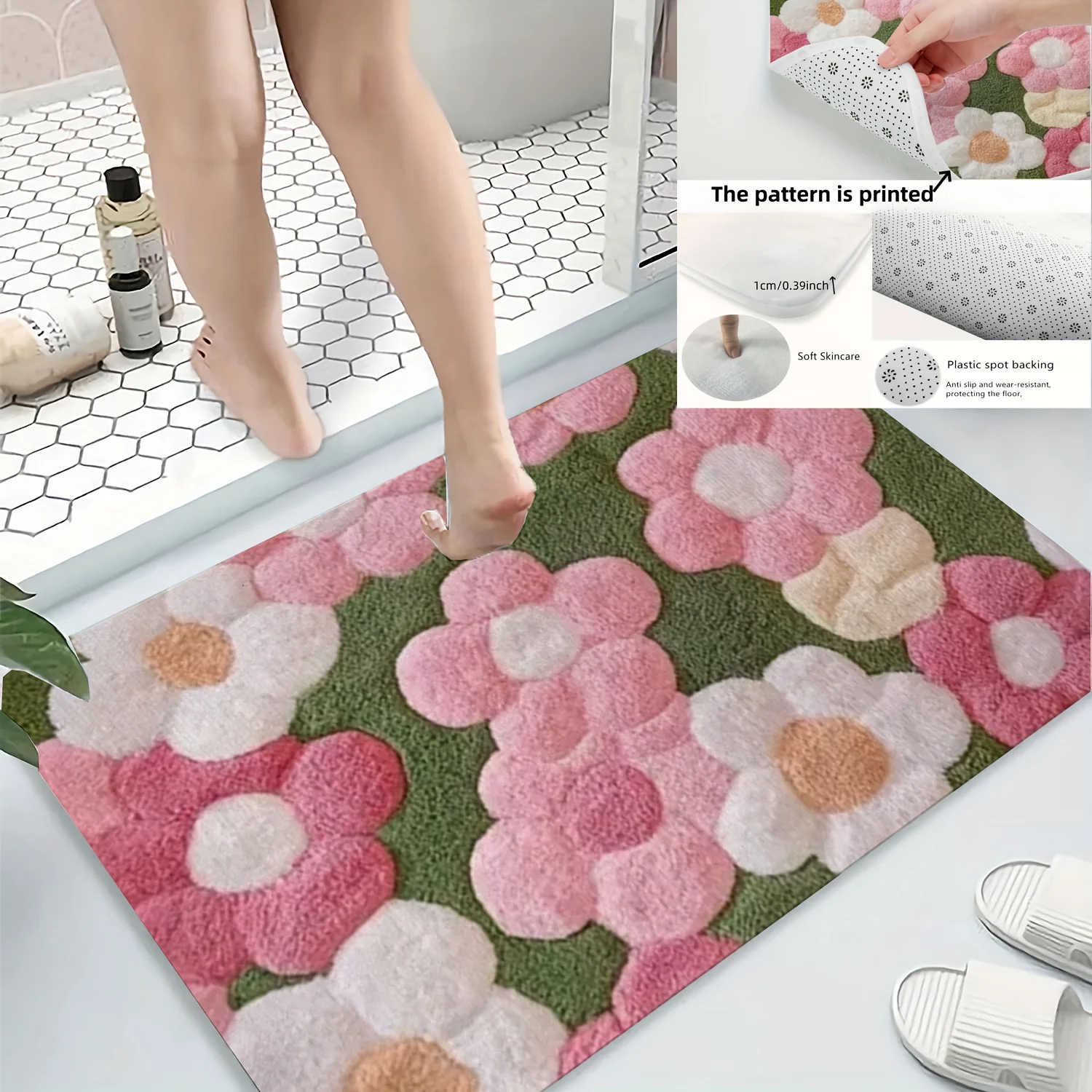 Tapis de bain floral vibrant – Tapis ultra doux, à séchage rapide et antidérapant pour salle de bain, cuisine et entrée, cadeau de pendaison de crémaillère idéal