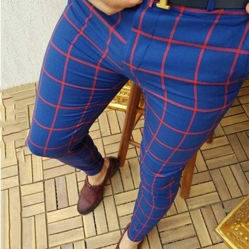 Summer Men's Suit Pants 3D Printed Fashion Plaid Pants Comfortable Casual Business Pants Quick Dry Straight Pants