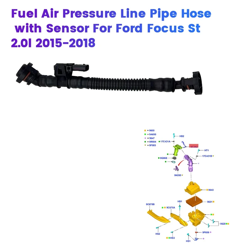 Car Gas Fuel Air Pressure Line Pipe Hose W/ Sensor EJ7E-6758-ACPL For Ford Focus St 2.0L 2015-2018EJ7E-6758-AC